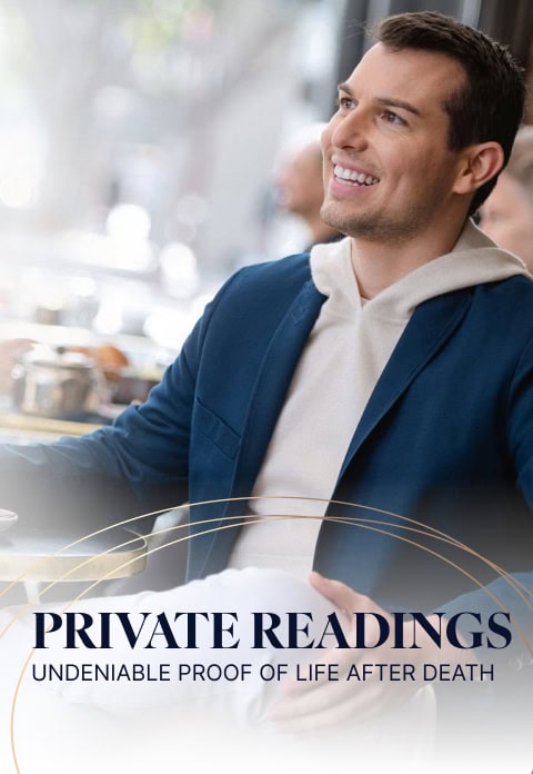 A smiling man, Matt Fraser, sits at a table. Text on the image reads: "Private Readings: Undeniable Proof of Life After Death.